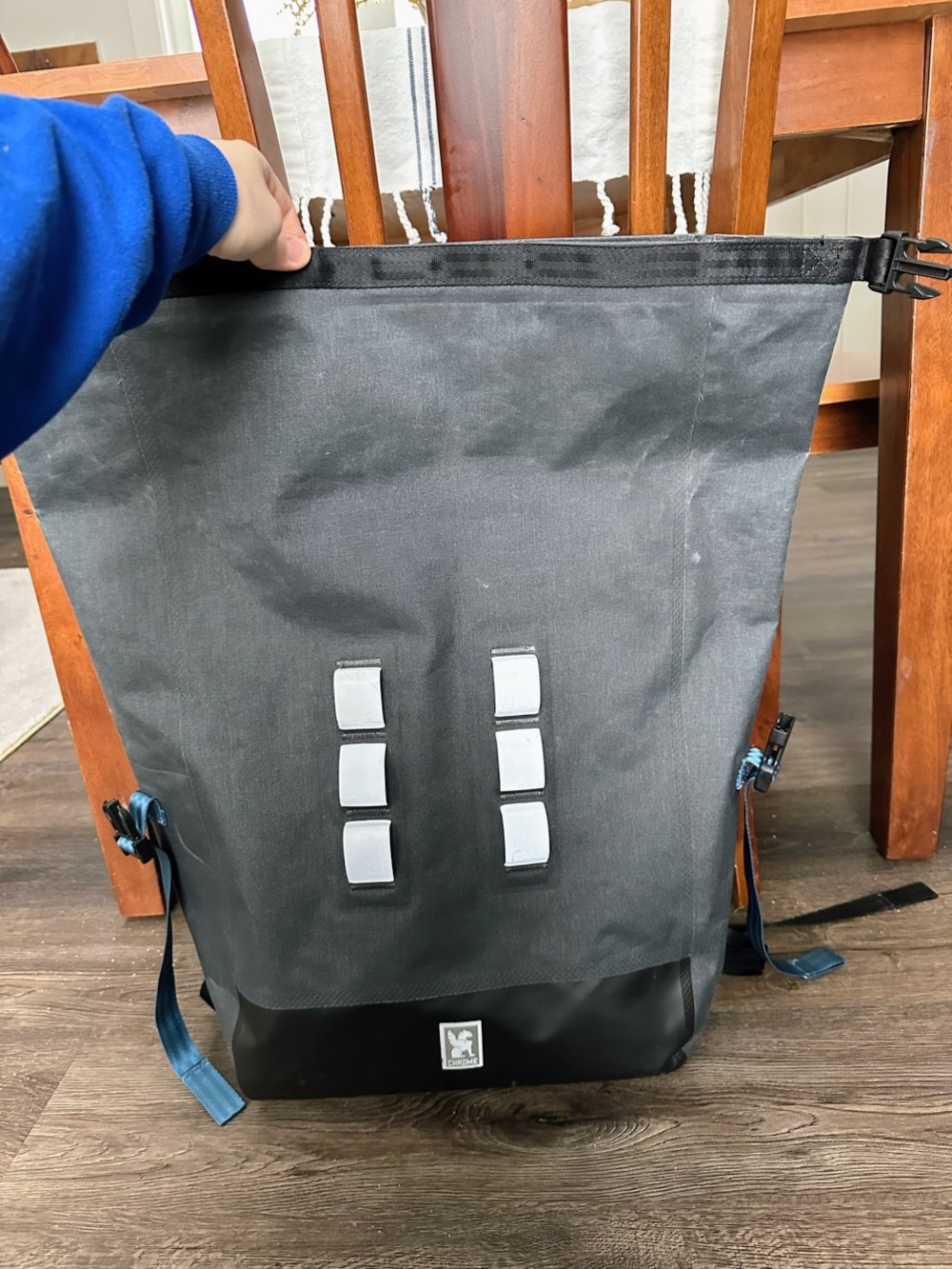 Black Roll-Top Messenger Backpack
